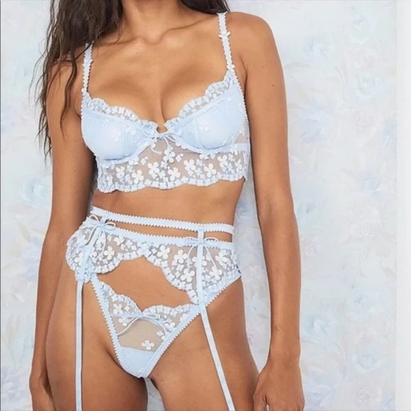 New! GARTER PANTY For Love and Lemons Blue Daisy 2 Piece Set 31342 - Picture 3 of 16